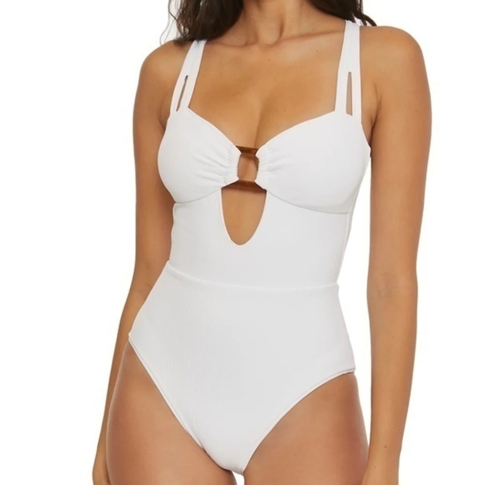 Becca. Modern Edge Cutout Ribbed One-Piece Swimsuit.